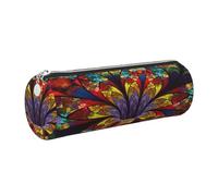 DNBCLEZK Jolie trousse à crayons ronde en cuir avec fermeture éclair lisse et tirette en métal durable, imprimé complet, pour l'école, le bureau, Argenté., Taille unique