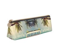 DNBCLEZK Jolie trousse triangulaire en cuir avec fermeture éclair lisse et tirette en métal durable, imprimé complet, pour l'école, le bureau, blanc, Taille unique