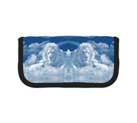 DNBCLEZK Lamb with A Lion on the Clouds Trousse à crayons en toile de grande capacité avec imprimé complet bordure noire, organiseur de trousse de maquillage multifonction, double fermeture éclair (19