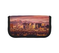 DNBCLEZK Las Vegas Sunset Trousse à crayons en toile de grande capacité avec imprimé complet et bordure noire, trousse de maquillage multifonction, double fermeture éclair (19 x 9 x 5 cm)