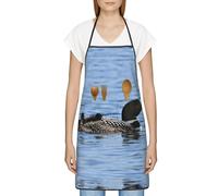 DNBCLEZK Loon Birds Tablier professionnel unisexe anti-salissure avec poche en polyester imprimé complet pour cuisine, barbecue, café, hôtel, usage commercial