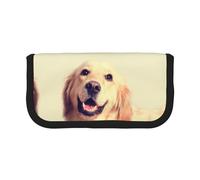 DNBCLEZK Lovely Golden Dog Grande trousse à crayons en toile avec bordure noire imprimée complète, organiseur de trousse de maquillage multifonction, double fermeture éclair (19 x 9 x 5 cm)