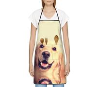 DNBCLEZK Lovely Golden Dog Tablier professionnel unisexe anti-salissure avec poche en polyester imprimé complet pour cuisine, barbecue, café, hôtel, usage commercial