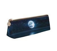 DNBCLEZK Night Trousse à crayons triangulaire en cuir de qualité supérieure avec fermeture éclair lisse et tirette en métal durable, organiseur de papeterie imprimé complet pour l'école et le bureau