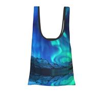 DNBCLEZK Northern Lights Sacs de courses pliables et réutilisables, sac d'épicerie imperméable avec pochette de transport, peut contenir plus de 45 kg, sac de courses compact et respectueux de