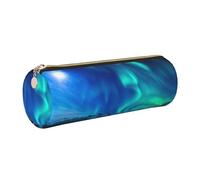 DNBCLEZK Northern Lights Trousse à crayons ronde en cuir de qualité supérieure avec fermeture éclair lisse et tirette en métal durable pour l'école et le bureau, doré, Taille unique