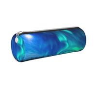 DNBCLEZK Northern Lights Trousse à crayons ronde en cuir de qualité supérieure avec fermeture éclair lisse et tirette en métal durable pour l'école et le bureau, Argenté., Taille unique