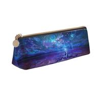 DNBCLEZK Northern Lights Trousse à crayons triangulaire en cuir de qualité supérieure avec fermeture éclair lisse et tirette en métal durable pour l'école et le bureau, blanc, Taille unique