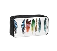 DNBCLEZK Plumes colorées dessinées à la main sur blanc simple grande capacité avec impression complète, tissu Oxford 600D, durable, robuste, fermeture éclair lisse, porte-stylo pour l'école, le bureau