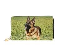 DNBCLEZK Portefeuille long en cuir avec dragonne en forme de berger allemand avec impression double face, organiseur de grande capacité avec 12 emplacements pour cartes, poche zippée pour pièces de
