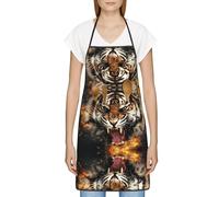 DNBCLEZK Roaring Tiger Tablier professionnel unisexe anti-salissure avec poche en polyester imprimé complet pour cuisine, barbecue, café, hôtel, usage commercial