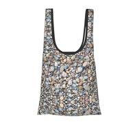 DNBCLEZK Sacs à provisions pliables et réutilisables avec motif de pierres de plage, sac d'épicerie avec pochette de transport, peut contenir plus de 25 kg, sac de courses compact et respectueux de