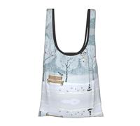 DNBCLEZK Sacs de courses pliables et réutilisables, motif oiseaux dans le parc sur une journée de neige, sac d'épicerie imperméable avec pochette de transport, peut contenir plus de 45 kg, sac de