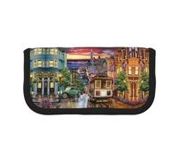 DNBCLEZK San Francisco Grande trousse à crayons en toile avec bordure noire imprimée complète, organiseur de trousse de maquillage multifonction, double fermeture éclair (19 x 9 x 5 cm)