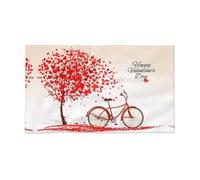 DNBCLEZK Serviette en polycoton motif arbre à vélo avec cœur rouge 69,5 x 40,6 cm, impression sur un seul côté, fibre ultra fine sur le devant et boucle en coton, séchage rapide, absorbante