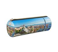 DNBCLEZK Spain Water City Trousse à crayons ronde en cuir de qualité supérieure avec fermeture éclair lisse et tirette en métal durable pour l'école et le bureau, doré, Taille unique