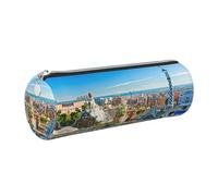 DNBCLEZK Spain Water City Trousse à crayons ronde en cuir de qualité supérieure avec fermeture éclair lisse et tirette en métal durable pour l'école et le bureau, Argenté., Taille unique