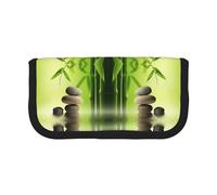 DNBCLEZK Stone Spa Grande trousse à crayons en toile de bambou avec bordure noire imprimée complète, organiseur de trousse de maquillage multifonction, double fermeture éclair (19 x 9 x 5 cm)