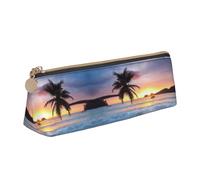 DNBCLEZK Sunrise - Trousse à crayons en cuir avec motif tropical palmier et île pour filles et garçons, joli sac de rangement personnalisé, blanc, Taille unique, Organiseur de sac
