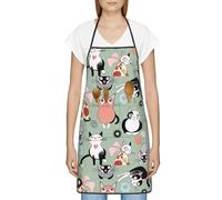 DNBCLEZK Tablier de cuisine à grande poche pour homme et femme, motif chats de dessin animé, réglable, résistant à l'eau, tablier de cuisine avec grandes poches avant pour la cuisine et le jardinage,
