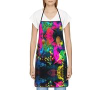 DNBCLEZK Tablier professionnel unisexe anti-salissure avec poche en polyester imprimé abstrait coloré pour cuisine, barbecue, café, hôtel, usage commercial