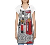 DNBCLEZK Tablier professionnel unisexe anti-salissure avec poche en polyester imprimé pour cuisine, barbecue, café, hôtel, usage commercial Rouge