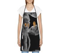 DNBCLEZK Tablier professionnel unisexe avec poche en polyester imprimé deux éléphants pour cuisine, barbecue, café, hôtel, usage commercial Noir et blanc