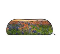DNBCLEZK Texas Bluebonnets Trousse semi-circulaire en cuir PVC avec doublure en polyester Motif paysage, Argenté., One Size, Organiseur de sac