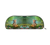 DNBCLEZK Tiger and Lotus Flowers Trousse semi-circulaire en cuir PVC de qualité supérieure avec doublure en polyester, doré, One Size, Organiseur de sac
