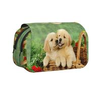 DNBCLEZK Trousse à crayons double couche avec fermeture éclair et rabat adhésif Motif chien Golden retriever