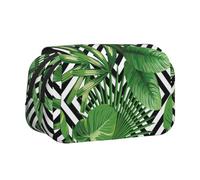 DNBCLEZK Trousse à crayons double couche avec fermeture éclair et rabat adhésif Motif feuilles vertes de palmier tropical