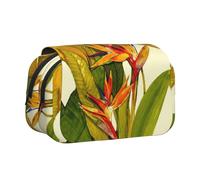 DNBCLEZK Trousse à crayons double couche avec fermeture éclair et rabat adhésif, motif floral tropical, grande capacité