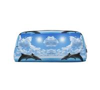 DNBCLEZK Trousse à crayons en cuir avec deux dauphins pour filles et garçons, imprimé personnalisé, Argenté., Taille unique, Organiseur de sac