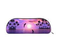 DNBCLEZK Trousse à crayons en cuir avec motif dauphins coucher de soleil pour filles et garçons, jolie trousse à crayons personnalisée, Argenté., Taille unique, Organiseur de sac