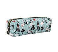 DNBCLEZK Trousse à crayons en cuir avec motif de chats noirs et blancs, fermeture éclair lisse, tirette en métal durable, organiseur de papeterie imprimé complet pour l'école et le bureau, doré