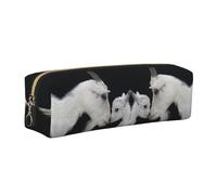 DNBCLEZK Trousse à crayons en cuir avec motif de mouton mignon avec mère, fermeture éclair lisse, tirette en métal durable, organiseur de papeterie imprimé complet pour l'école et le bureau, doré