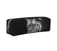 DNBCLEZK Trousse à crayons en cuir avec motif tigre noir et blanc, fermeture éclair lisse, tirette en métal durable, organiseur de papeterie pour l'école et le bureau, Argenté., Taille unique