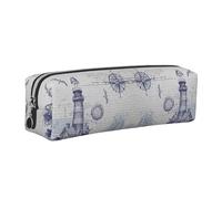 DNBCLEZK Trousse à crayons en cuir avec motif voilier et boussole - Fermeture éclair lisse - Tirette en métal durable - Organiseur de papeterie imprimé complet pour l'école et le bureau, Argenté