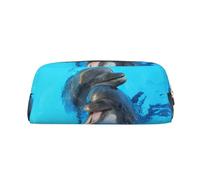 DNBCLEZK Trousse à crayons en cuir avec visage souriant de dauphins pour filles et garçons, trousse à crayons personnalisée avec imprimé, doré, Taille unique, Organiseur de sac