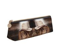 DNBCLEZK Trousse à crayons en cuir imprimé chapeau de rodéo américain West pour filles et garçons, sac de rangement personnalisé, blanc, Taille unique, Organiseur de sac