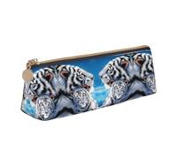 DNBCLEZK Trousse à crayons en cuir imprimé tigre blanc pour filles et garçons, sac de rangement mignon personnalisé, blanc, Taille unique, Organiseur de sac