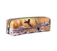 DNBCLEZK Trousse à crayons en cuir personnalisable avec motif faisan attrapant un chien pour filles et garçons, papeterie imprimée, blanc, Taille unique, Organiseur de sac