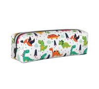 DNBCLEZK Trousse à crayons en cuir personnalisée avec motif dinosaures colorés pour filles et garçons, trousse de rangement pour papeterie, blanc, Taille unique, Organiseur de sac