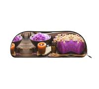 DNBCLEZK Trousse à crayons en cuir salé motif fleur de lavande et spa pour filles et garçons, jolie trousse à crayons personnalisée, doré, Taille unique, Organiseur de sac