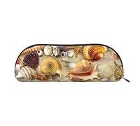 DNBCLEZK Trousse à crayons en cuir sur le thème de la plage de sable et coquillages pour filles et garçons, jolie trousse à crayons personnalisée, doré, Taille unique, Organiseur de sac
