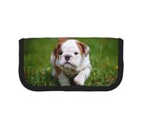 DNBCLEZK Trousse à crayons en toile de grande capacité avec imprimé chiot mignon sur l'herbe et bordure noire, organiseur multifonction pour trousse de maquillage, double fermeture éclair (19 x 9 x 5