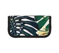 DNBCLEZK Trousse à crayons en toile de grande capacité avec imprimé floral hawaïen et feuilles de palmier tropicales d'été avec bordure noire, trousse de maquillage multifonction, double fermeture