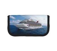 DNBCLEZK Trousse à crayons en toile de grande capacité avec motif bateau de croisière et bordure noire, organiseur de trousse de maquillage multifonction, double fermeture éclair (19 x 9 x 5 cm)