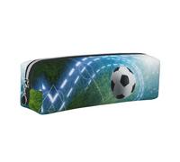 DNBCLEZK Trousse à crayons mignonne en cuir avec fermeture éclair lisse et tirette en métal durable, motif ballon de football pour l'école, le bureau, Argenté., Taille unique