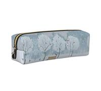 DNBCLEZK Trousse à crayons mignonne en cuir avec fermeture éclair lisse et tirette en métal durable Motif oiseaux dans le parc sur une journée de neige, doré, Taille unique